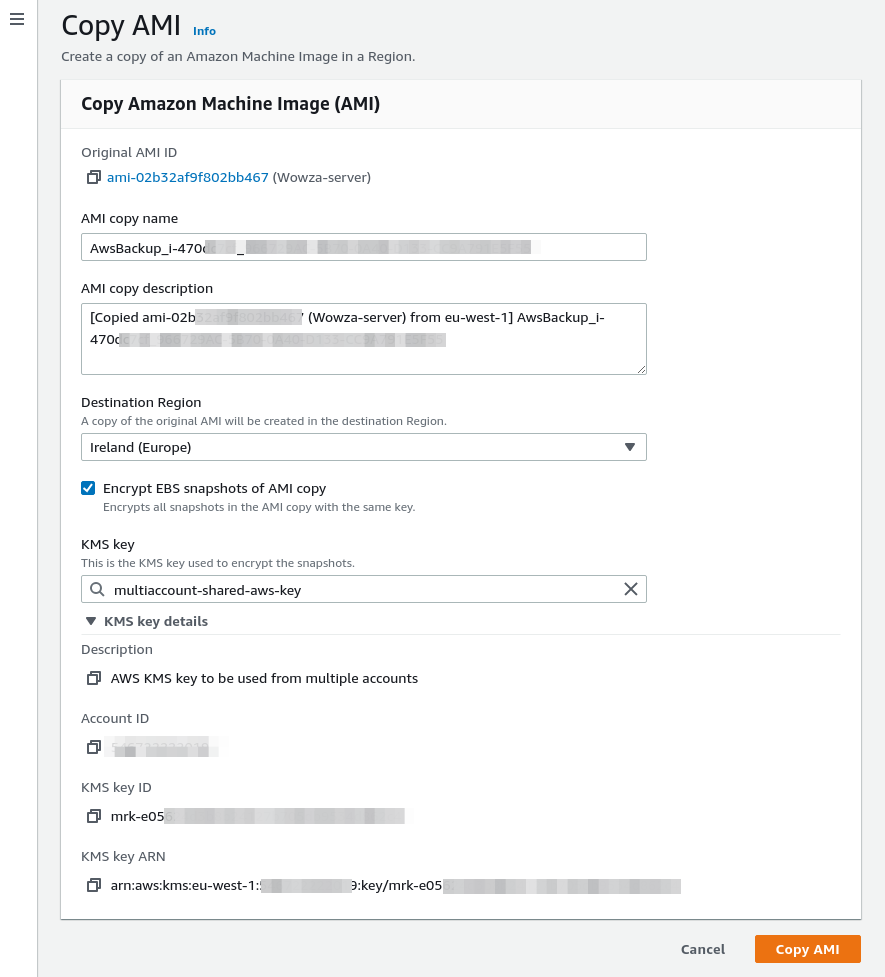 Copy AMI using customer managed key for encryption