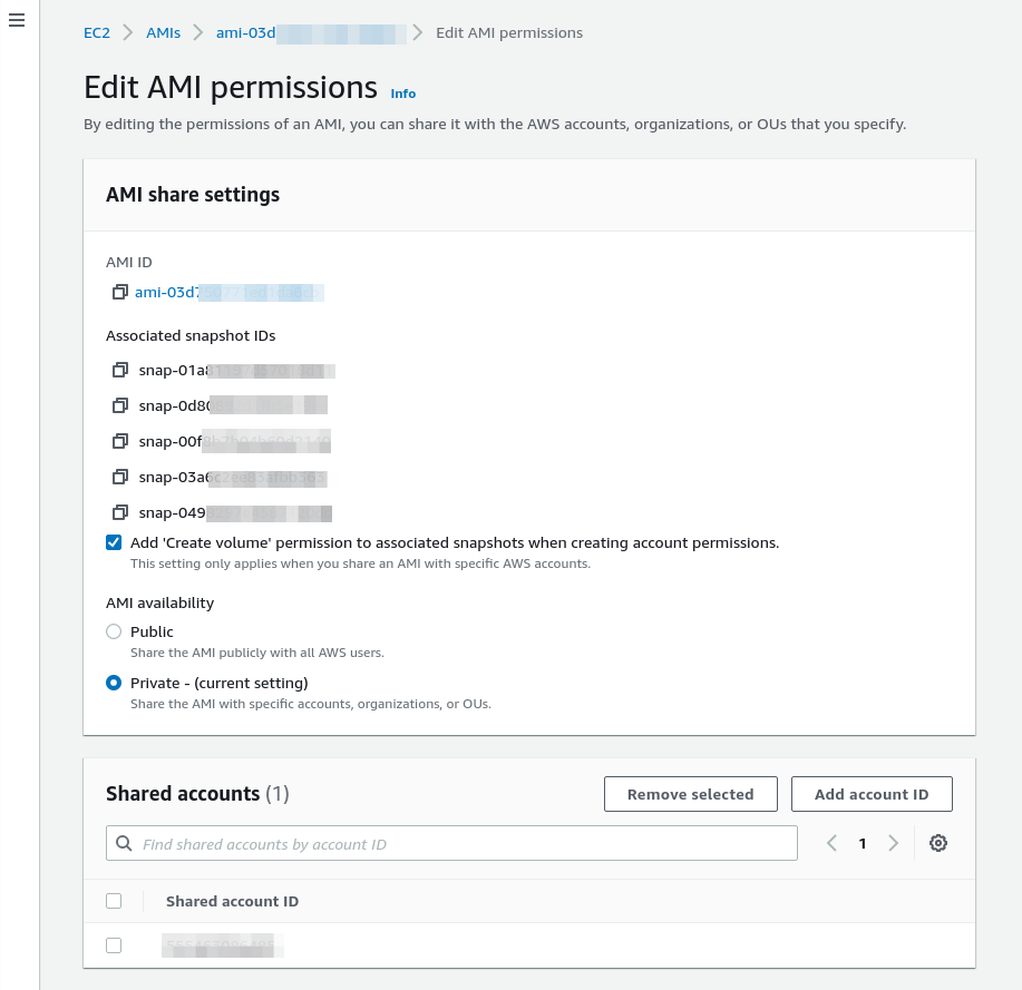 Edit AMI permissions to add shared account