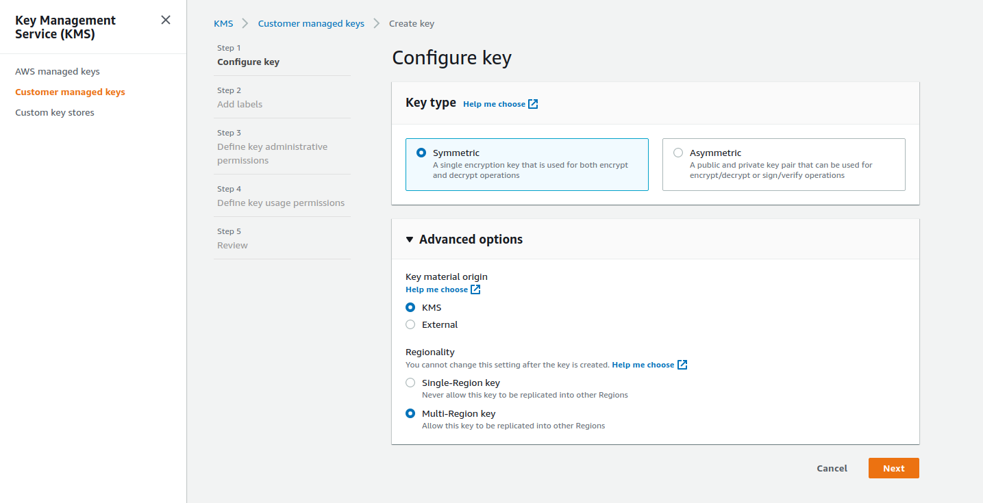 KMS-Customer-managed-key-creation-step-1