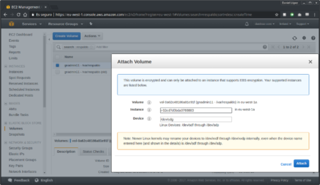 Vincular volumen a instancia desde la consola de AWS - Paso 2