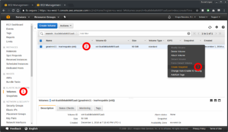 Creación de snapshot o instantánea de un volumen