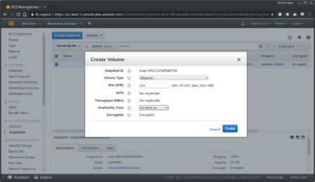 Creación de volúmen a partir de snapshot desde la consola de AWS - Paso 2
