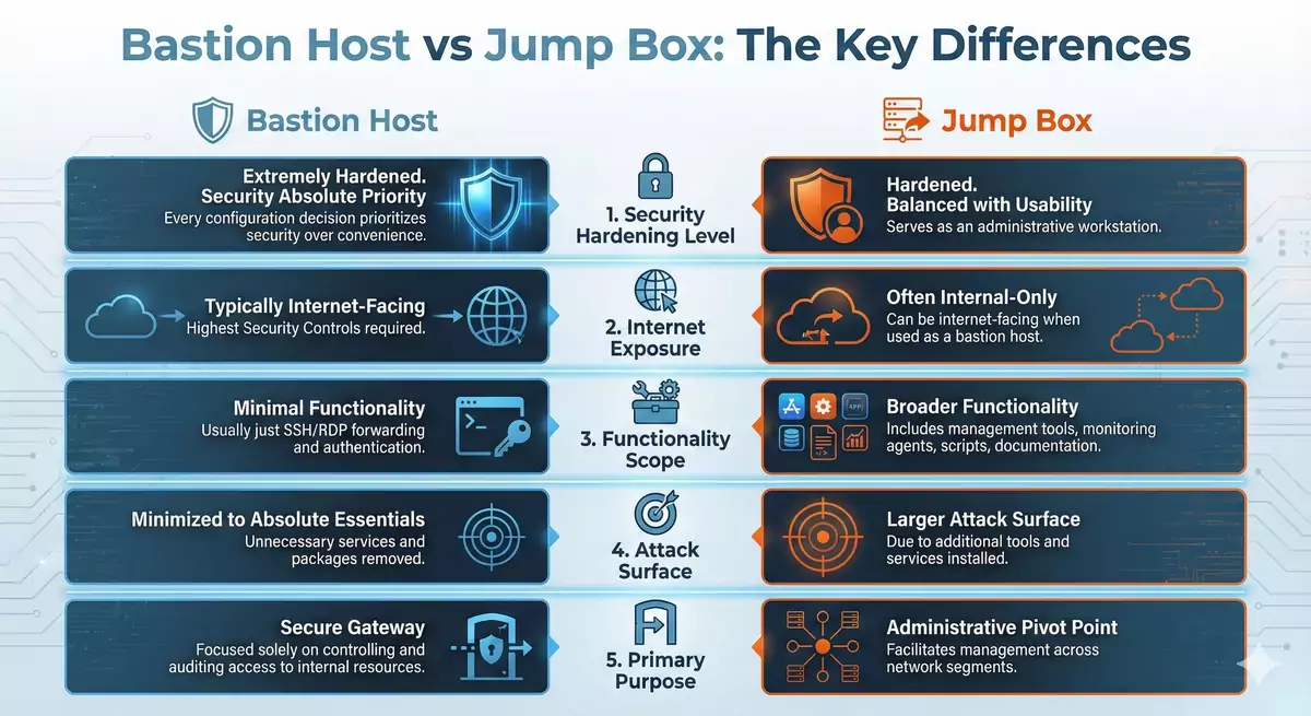 Bastion host vs jump box comparison diagram