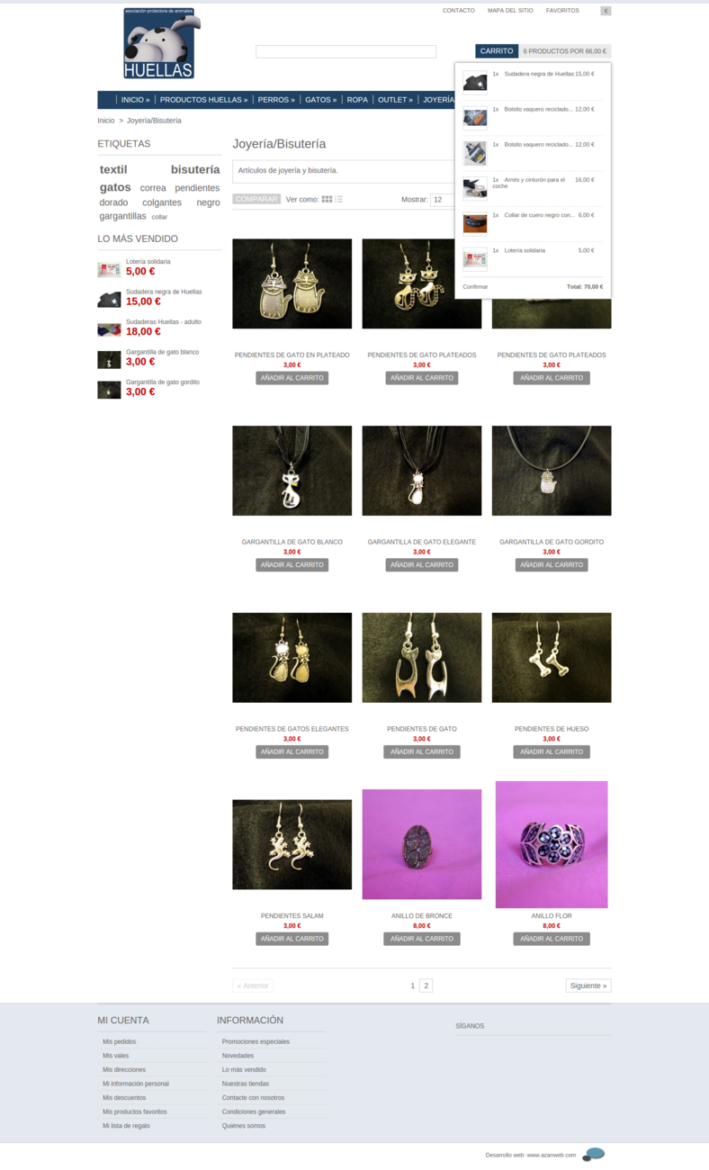 Shopping cart with selected products