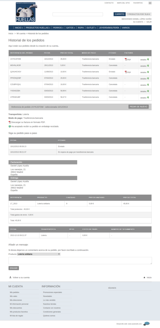 Detailed order history for customers