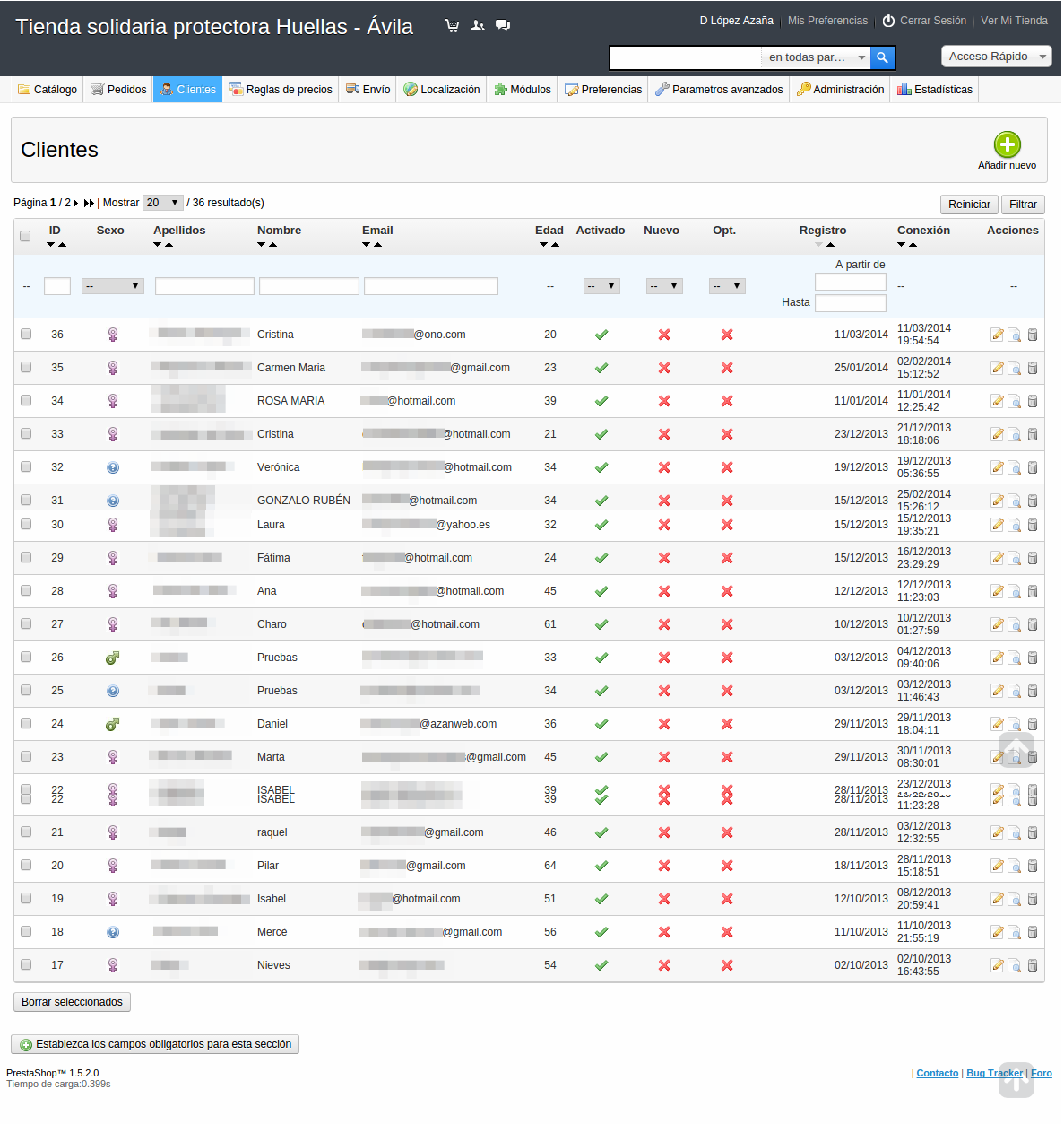 Admin customer list and management