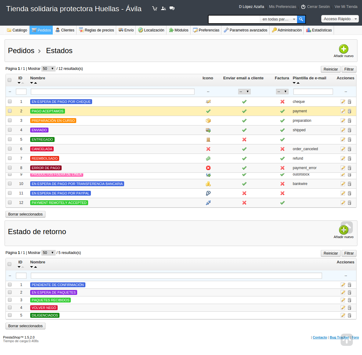 Admin order status workflow management