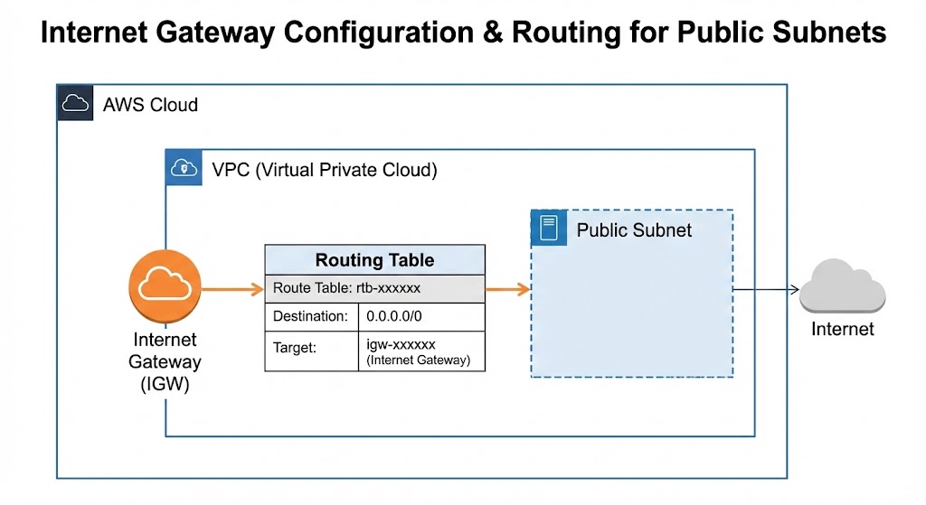 Internet Gateway configuration and routing tables for public subnets