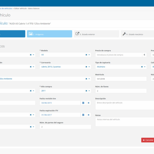 Detailed vehicle information edit form
