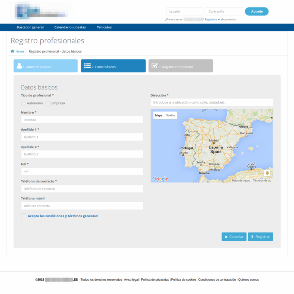 Desktop user registration form