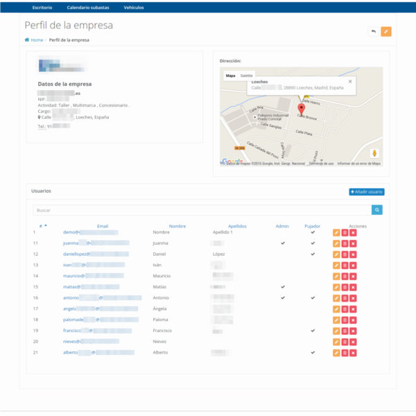 User account dashboard with bidding history