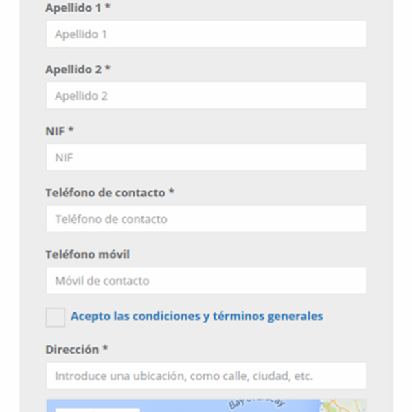 Mobile user registration form