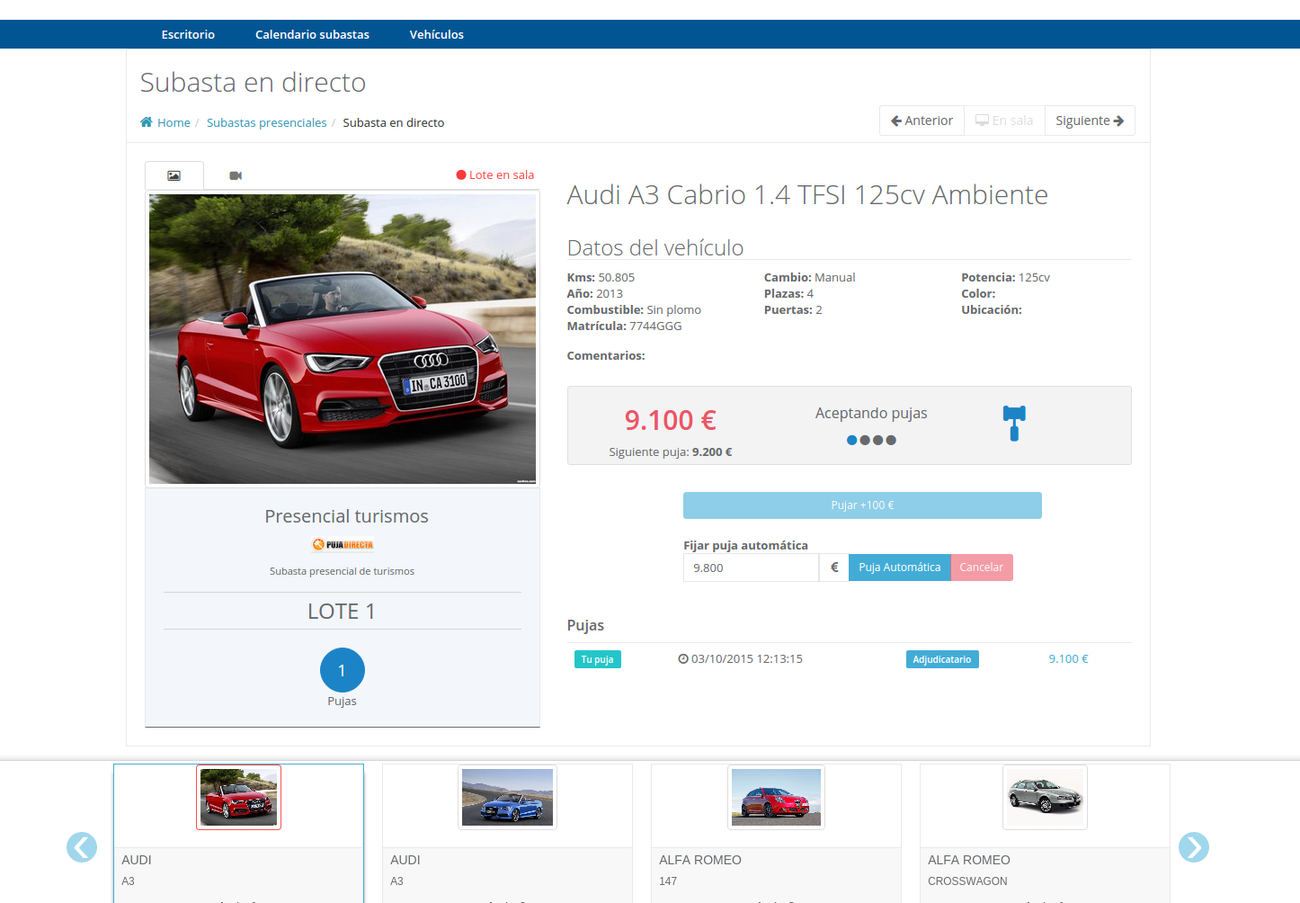 Online car auction bidding interface with real-time updates