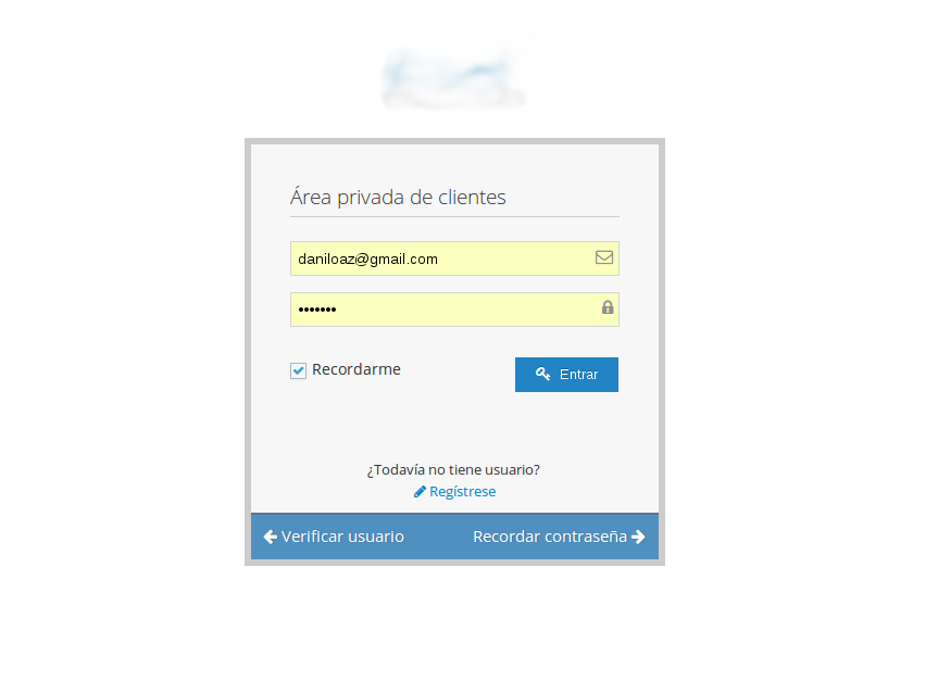 User login page with registration option