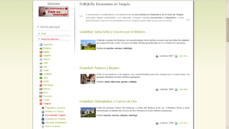 Excursions listing page