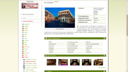 Hotel product page upper section
