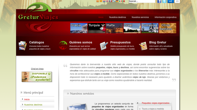 Gretur Viajes corporate website homepage