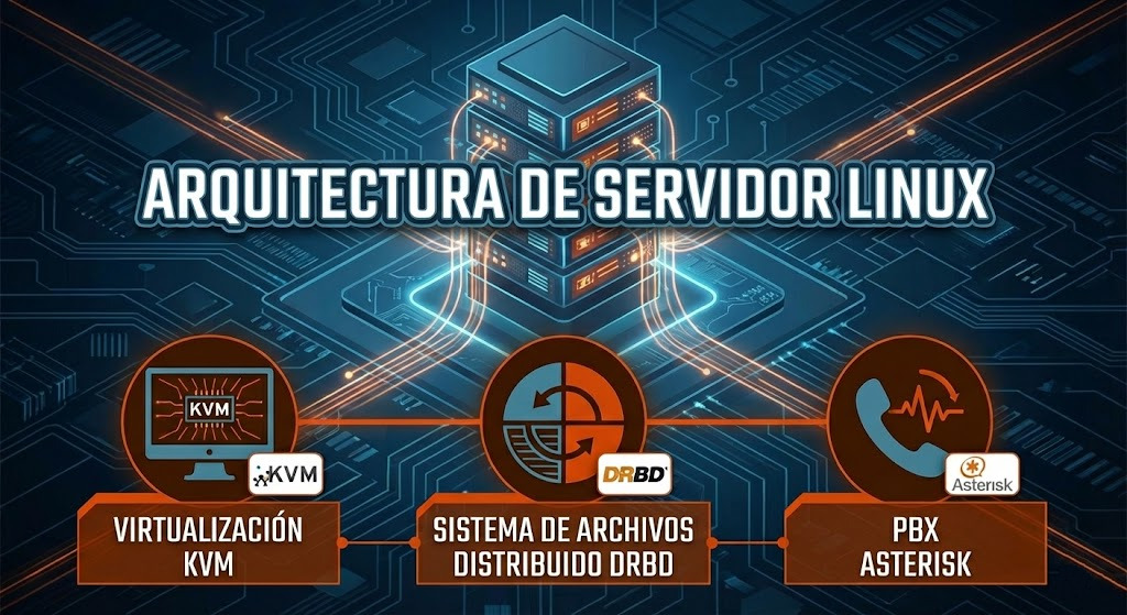Arquitectura de servidores Linux con virtualización KVM, sistema de ficheros distribuido DRBD y centralita Asterisk