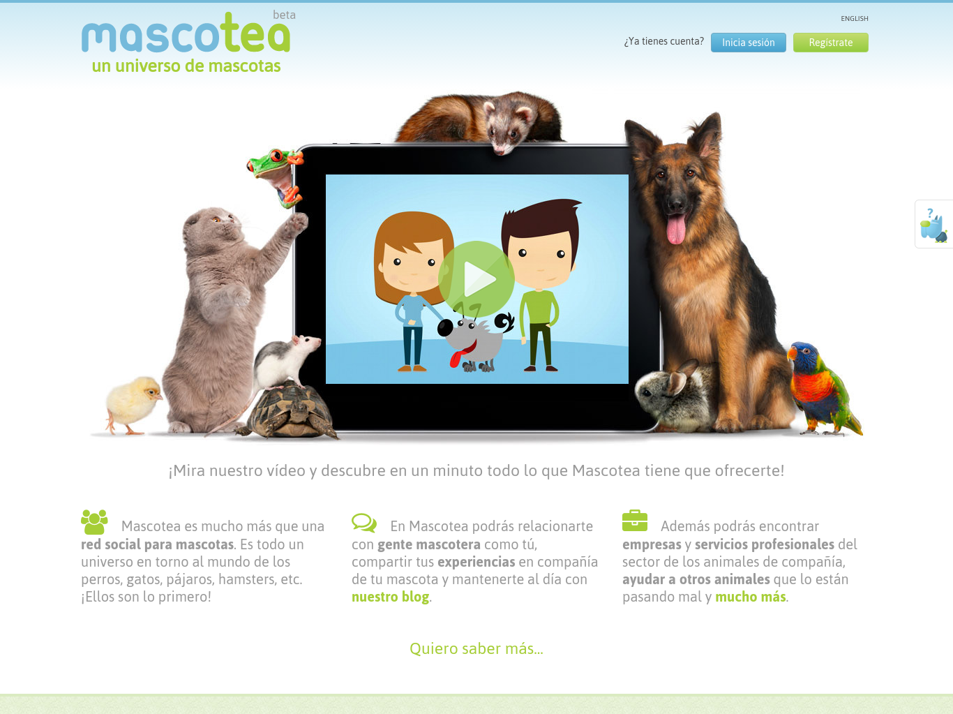 Mascotea homepage showing the social network for pets
