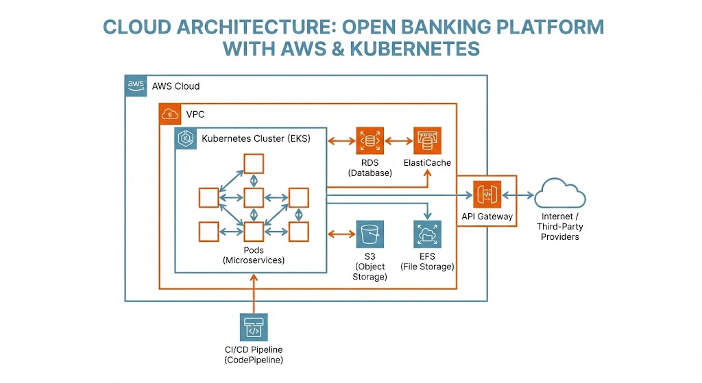 Cloud architecture for Open Banking platform with AWS and Kubernetes