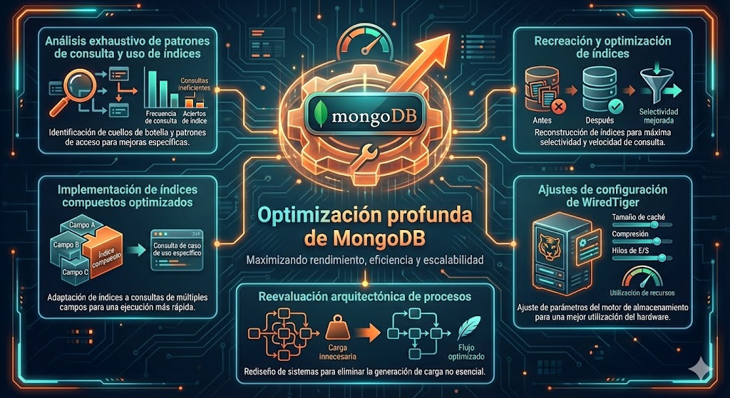 Optimización de rendimiento MongoDB con análisis de índices y ajustes de configuración