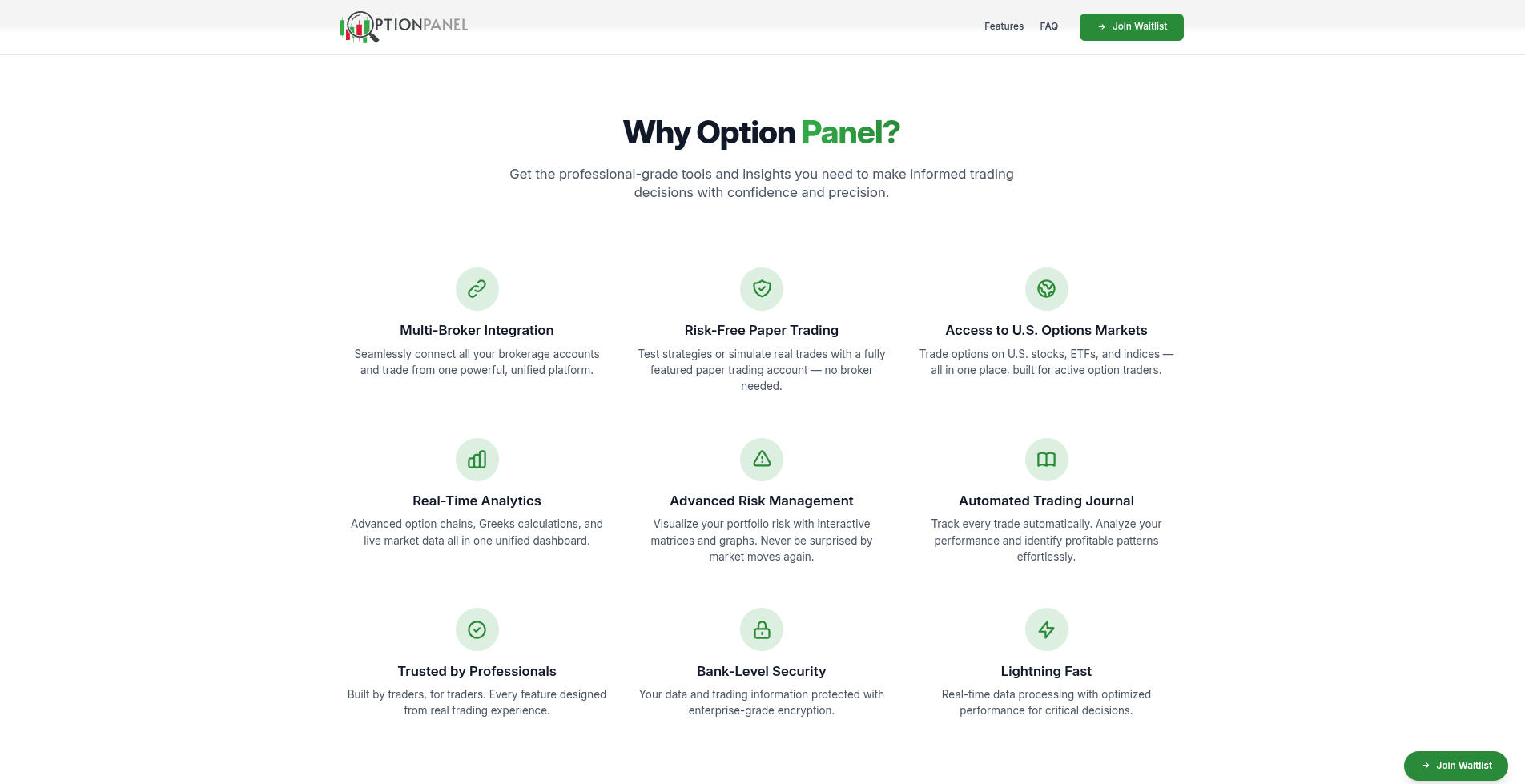 Option Panel key features section