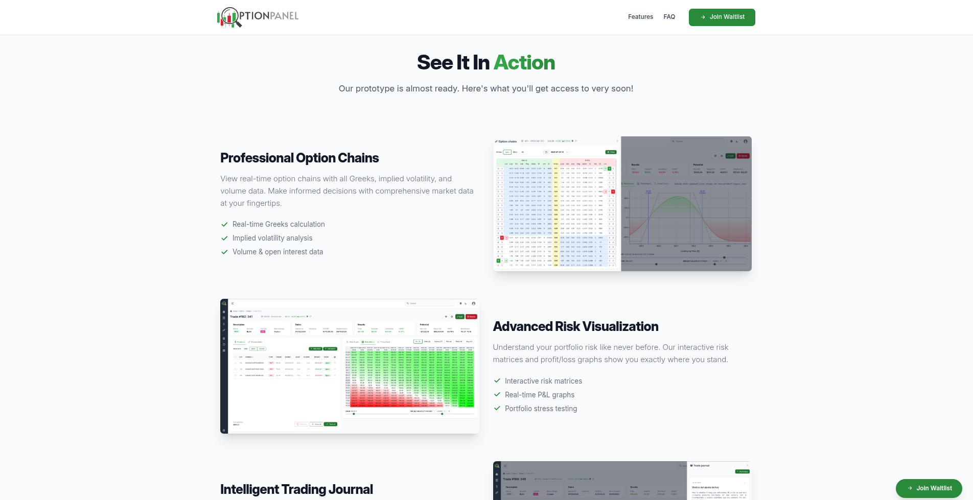 Product showcase section with feature screenshots