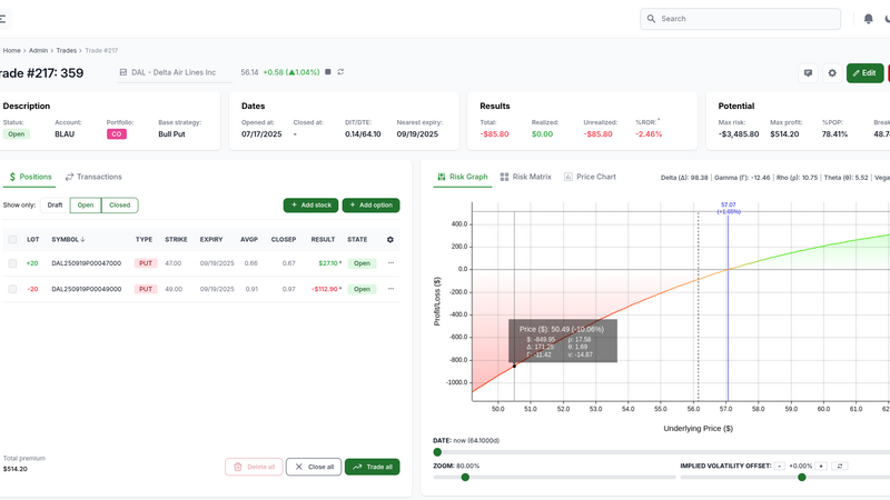 Option Panel professional options trading platform interface