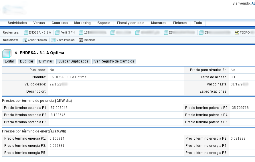 Rates module managing electricity pricing structures