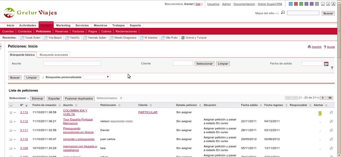 Quote requests list with states