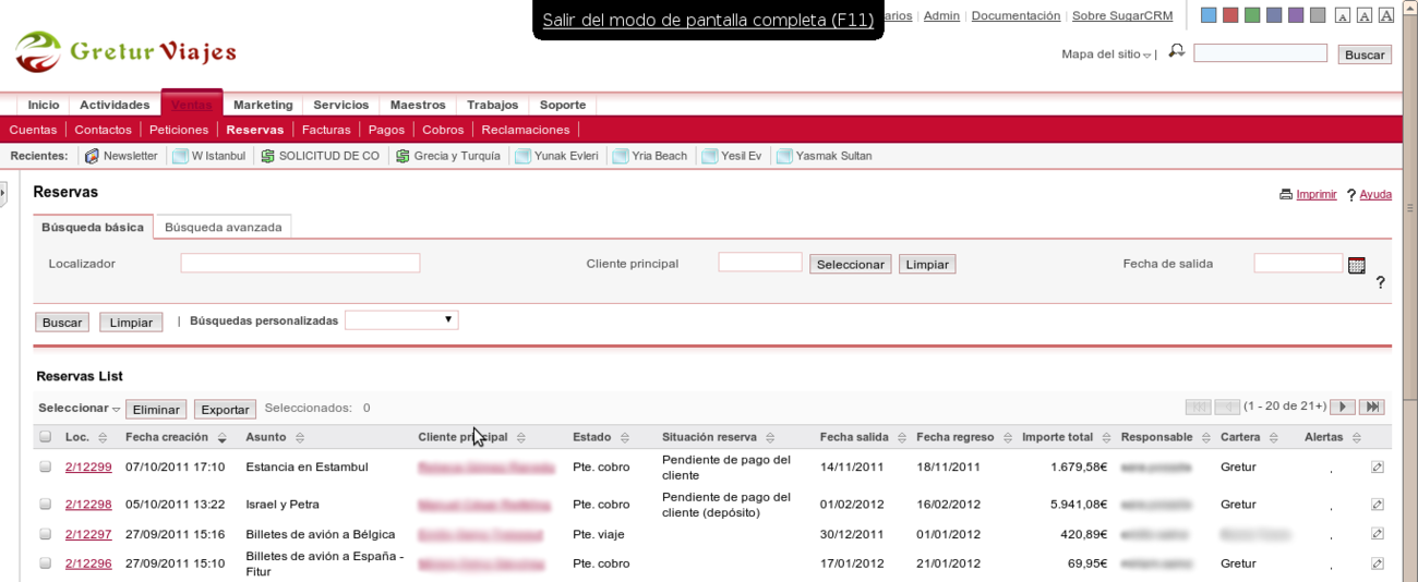 Reservations list with booking states