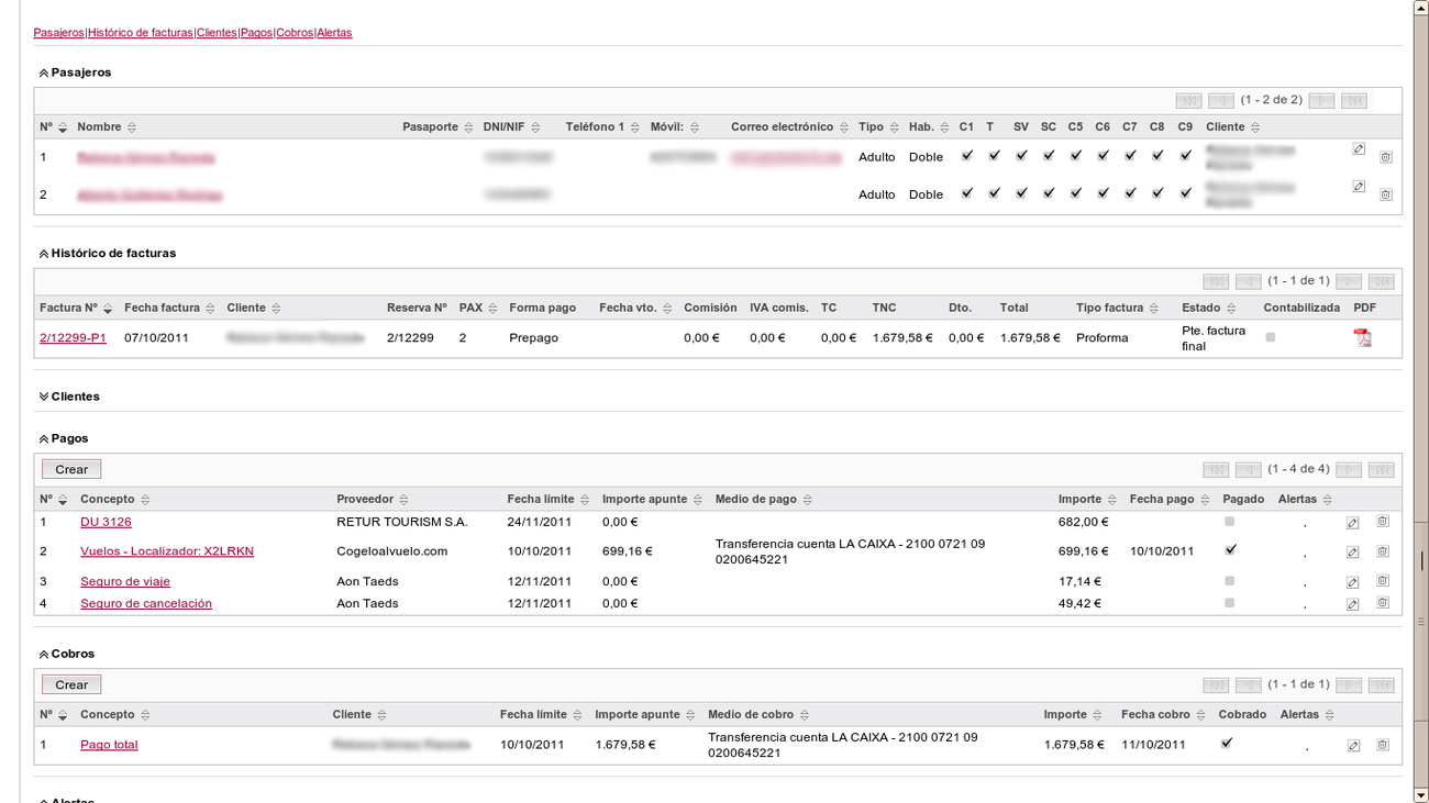 Reservation detail with all modules integrated