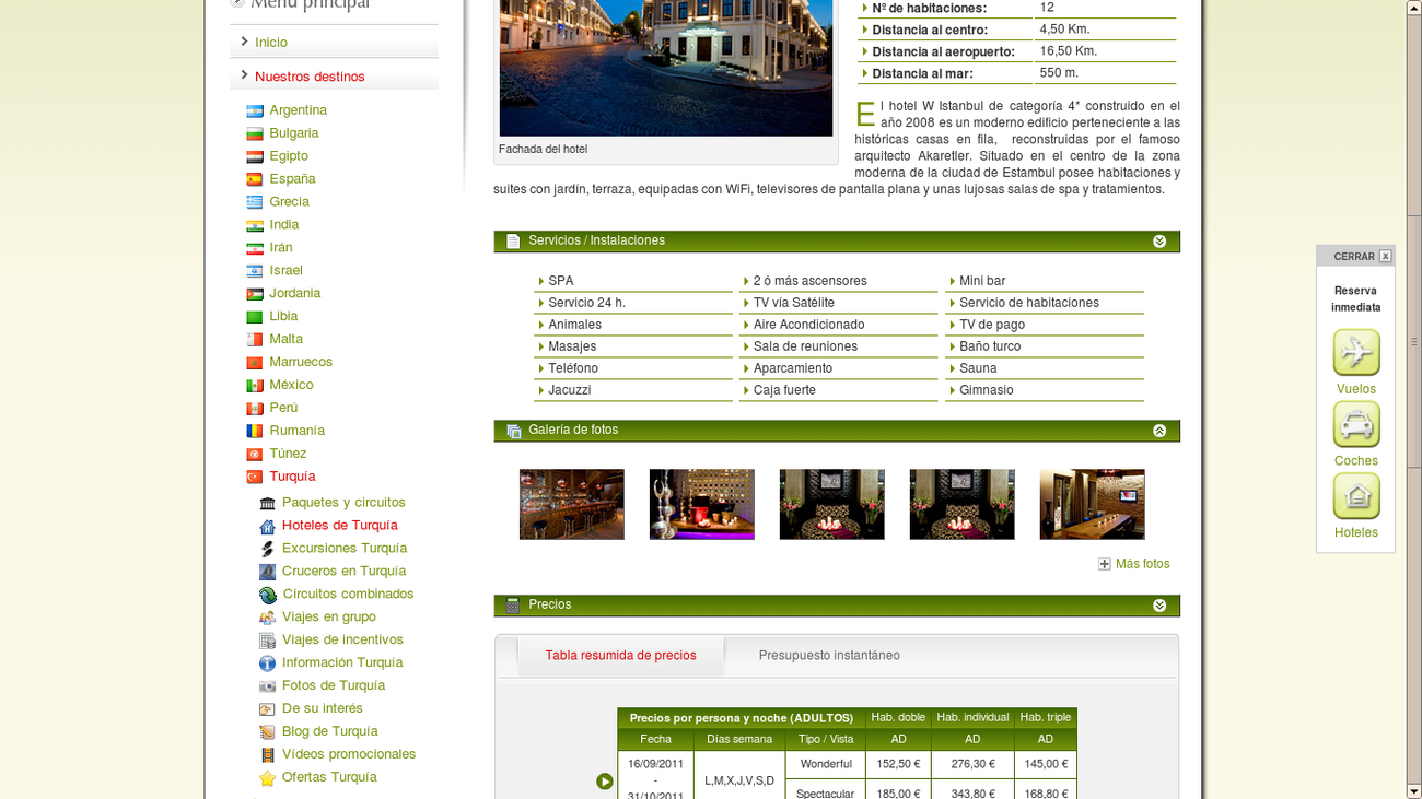 Hotel detail page on website
