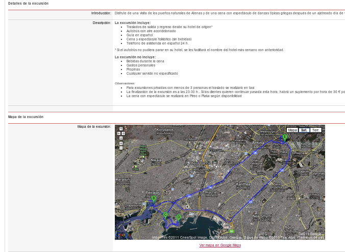 Excursion detail with custom fields