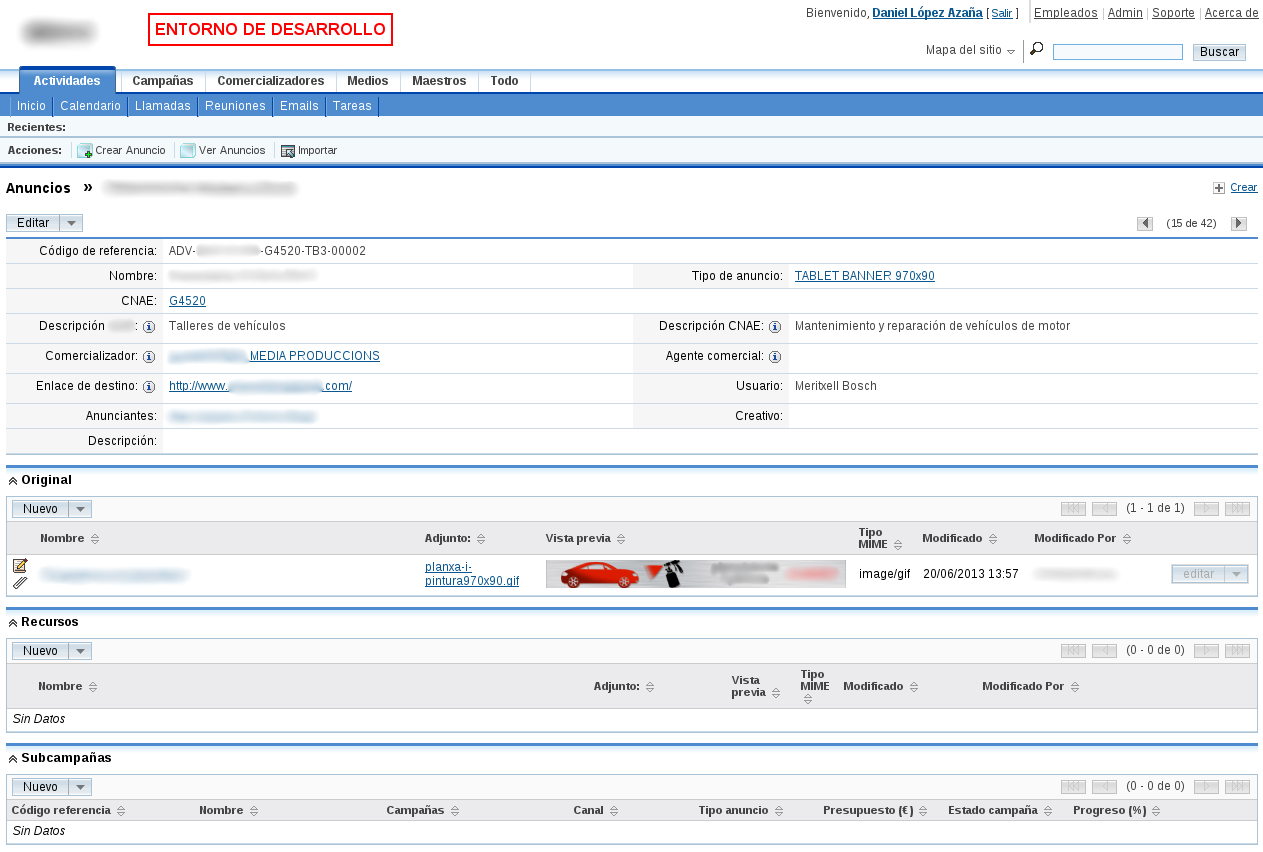 Detailed ad view with associated creative assets