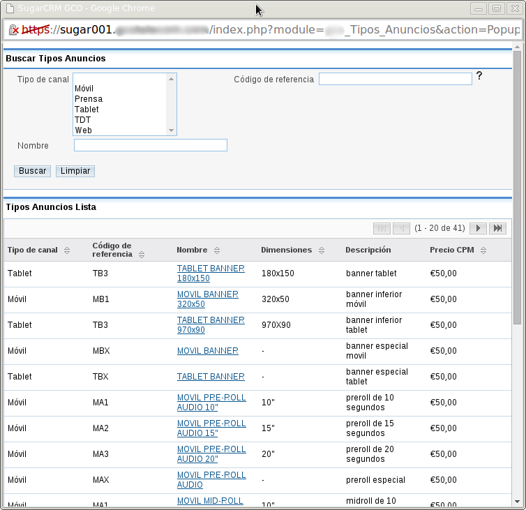 Ad types module with pricing information