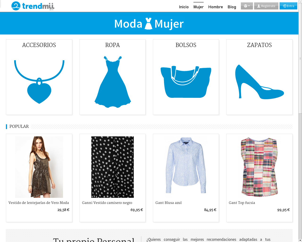 Women's fashion product catalog with filtering options
