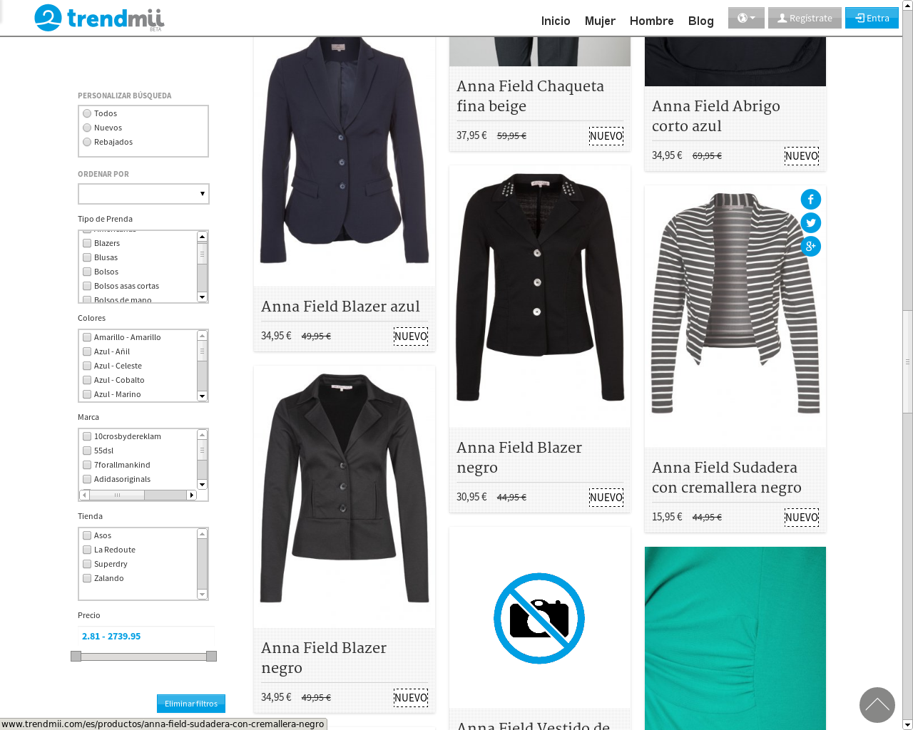 Advanced product search interface for jackets