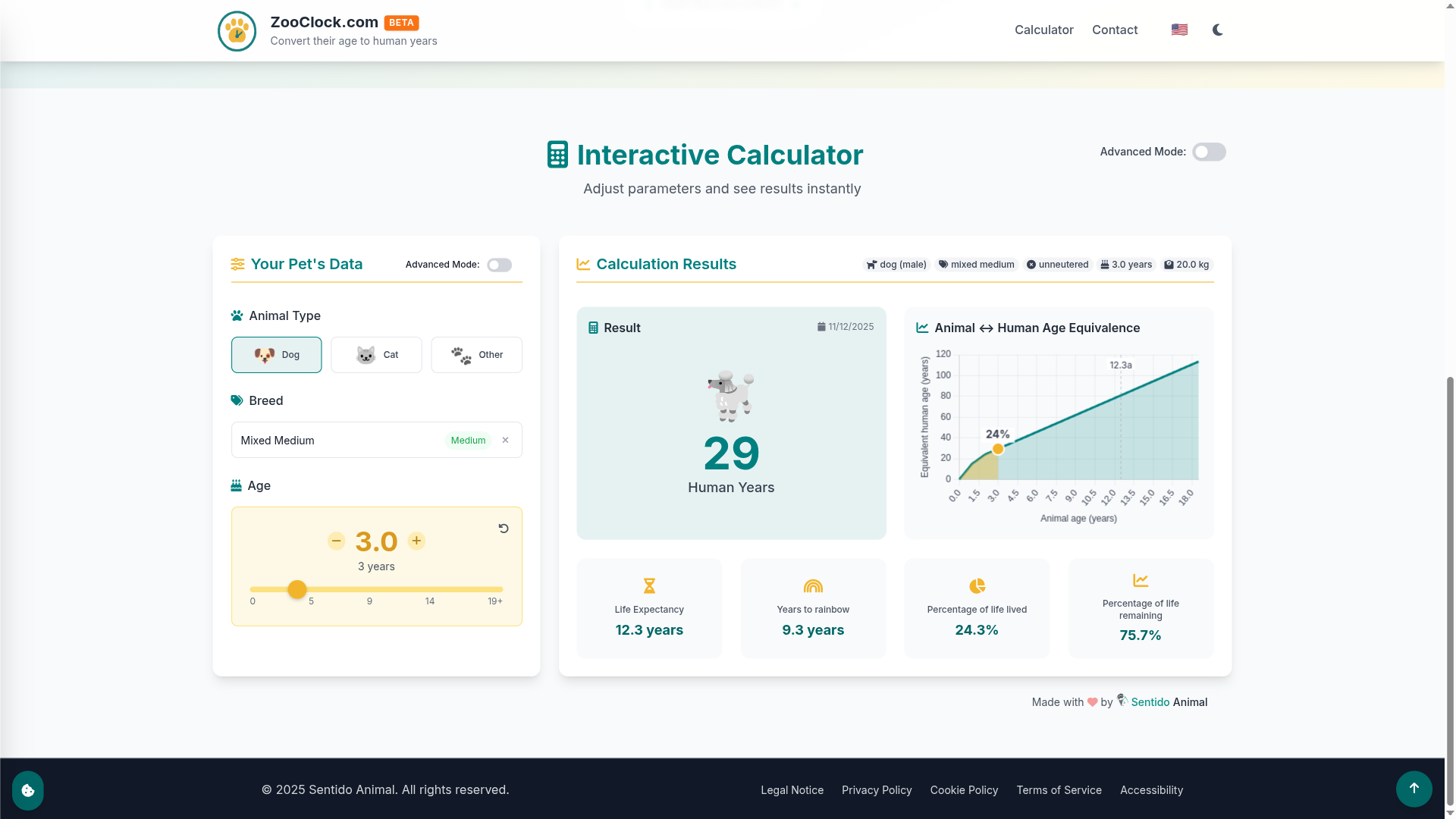 Interactive calculator showing real-time age conversion
