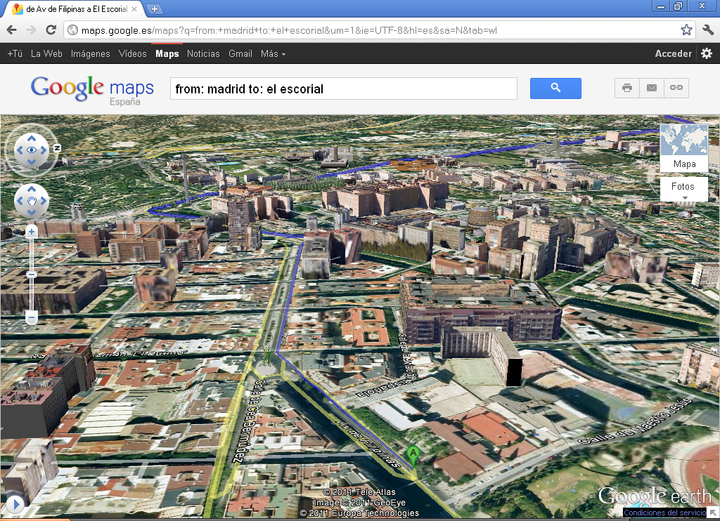 Detailed aerial 3D view from real buildings in Madrid