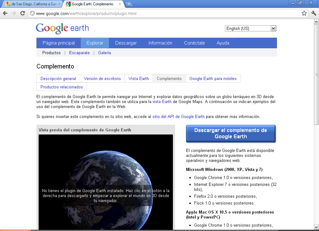 It is necessary to download Google Earth plug-in for this feature to work
