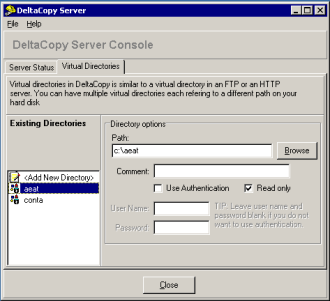 DeltaCopy Virtual Directories