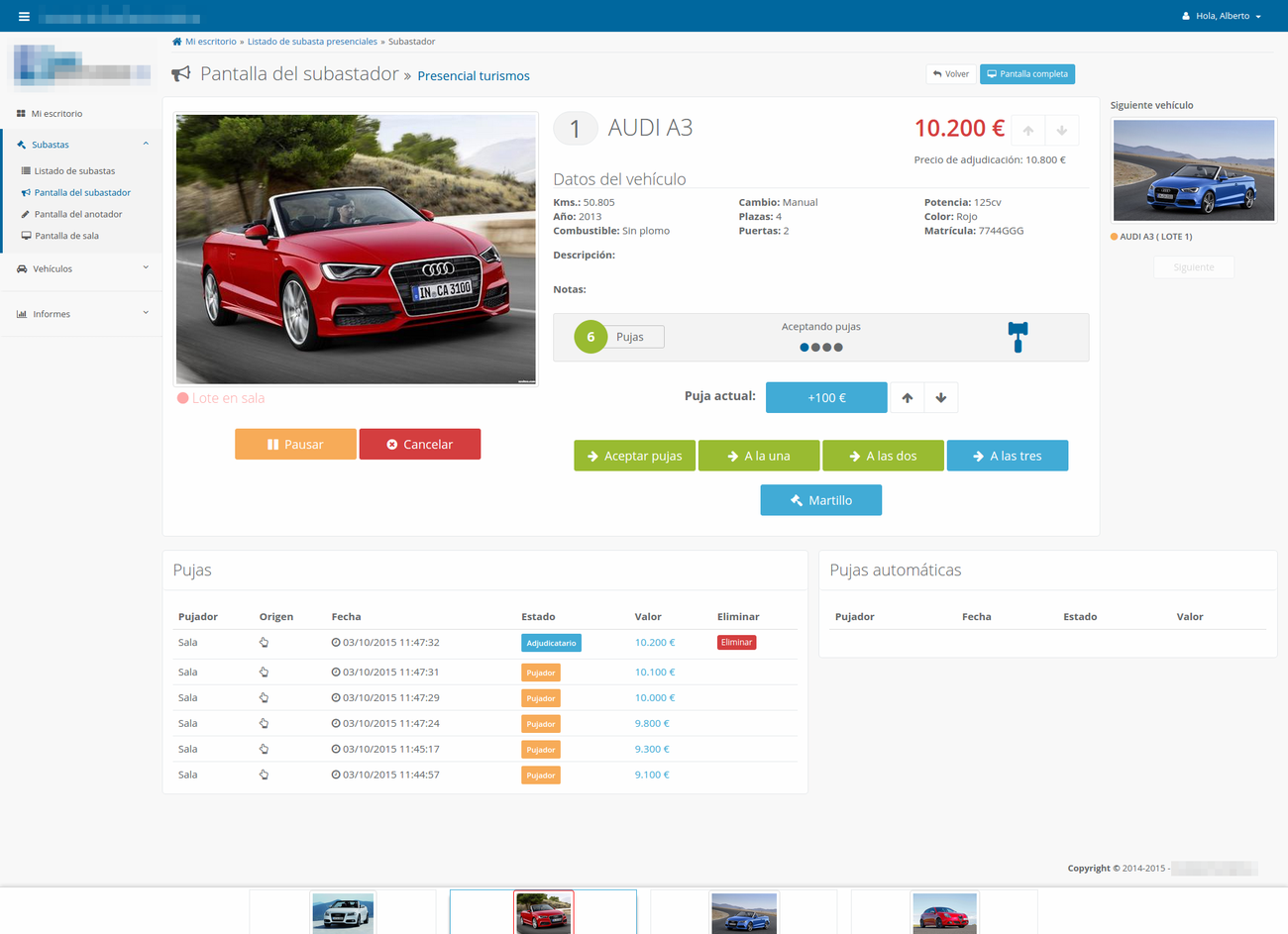 Aplicación web para subastas de coches online y presenciales