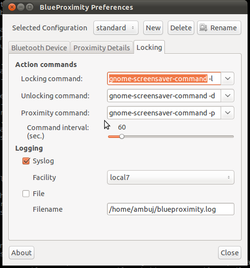 BlueProximity preferences: locking/unlocking commands