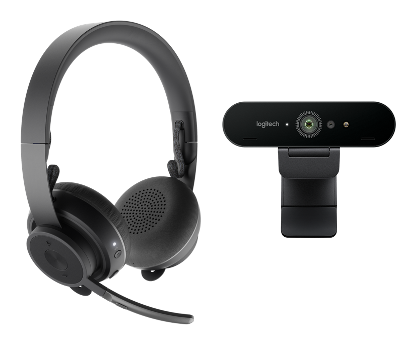 Webcam y auriculares para videoconferencia